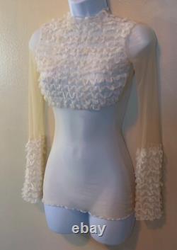 Vintage FLEUR DU MAL Rare2Find Y2K Delicate See-Through Ivory Mesh/Ruffles Top S