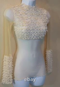Vintage FLEUR DU MAL Rare2Find Y2K Delicate See-Through Ivory Mesh/Ruffles Top S