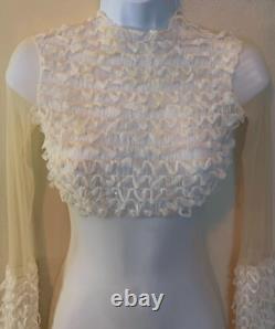 Vintage FLEUR DU MAL Rare2Find Y2K Delicate See-Through Ivory Mesh/Ruffles Top S