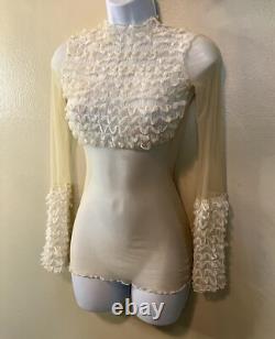 Vintage FLEUR DU MAL Rare2Find Y2K Delicate See-Through Ivory Mesh/Ruffles Top S