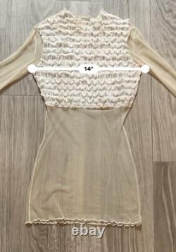 Vintage FLEUR DU MAL Rare2Find Y2K Delicate See-Through Ivory Mesh/Ruffles Top S