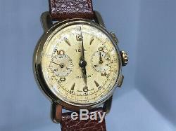 Vintage Gold Tell Chronograph 17 Jewels Super Rare Guiloche dial
