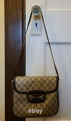 Vintage Gucci Horsebit 1955 Shoulder Bag Coated Canvas. Super Rare! Adjustable