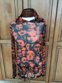 Vintage Jean Paul Gaultier Mesh Sheer Faces Hooded Top Shirt S M Rare