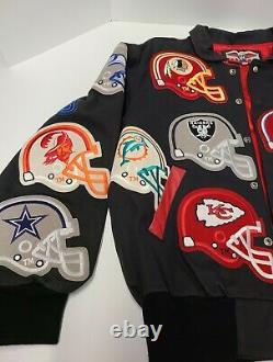 Vintage Jeff Hamilton All Over Patch NFL Jacket Super Rare Mens Sz L