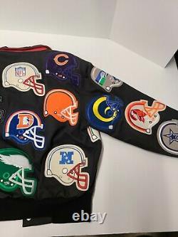 Vintage Jeff Hamilton All Over Patch NFL Jacket Super Rare Mens Sz L