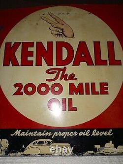 Vintage KENDALL MOTOR OIL THE 2000 MILE OIL Gas Sign SUPER-RARE! Authentic