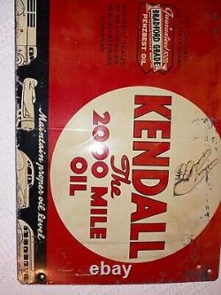 Vintage KENDALL MOTOR OIL THE 2000 MILE OIL Gas Sign SUPER-RARE! Authentic