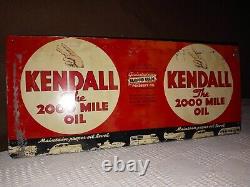 Vintage KENDALL MOTOR OIL THE 2000 MILE OIL Gas Sign SUPER-RARE! Authentic