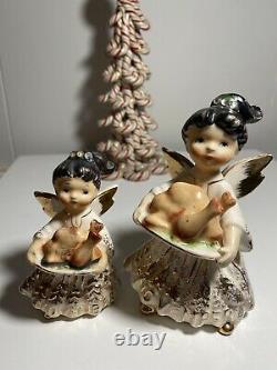 Vintage Lefton Thanksgiving Angel Girl Figurine & SUPER RARE MINI SIZE JAPAN