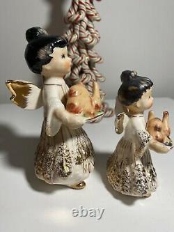 Vintage Lefton Thanksgiving Angel Girl Figurine & SUPER RARE MINI SIZE JAPAN