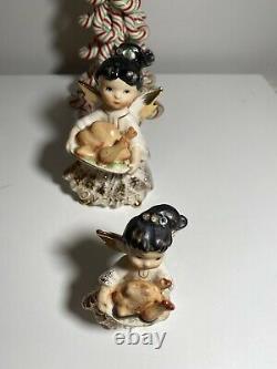 Vintage Lefton Thanksgiving Angel Girl Figurine & SUPER RARE MINI SIZE JAPAN