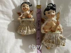 Vintage Lefton Thanksgiving Angel Girl Figurine & SUPER RARE MINI SIZE JAPAN