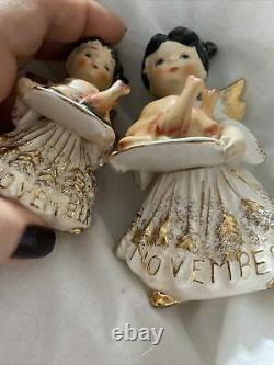 Vintage Lefton Thanksgiving Angel Girl Figurine & SUPER RARE MINI SIZE JAPAN