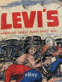 Vintage Levis T Shirt 70s Super Rare Levi Big E Indigo Western Scene