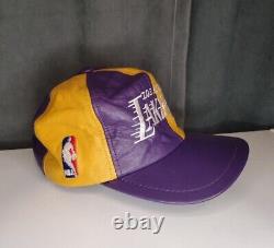 Vintage Los Angeles Lakers NBA LA Leather Snapback Hat YellowithPurple SUPER RARE