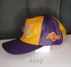 Vintage Los Angeles Lakers NBA LA Leather Snapback Hat YellowithPurple SUPER RARE