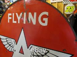 Vintage Porcelain Flying Service 6 Ft. Station Sign With Orig. Ring Super Rare