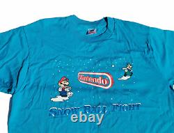 Vintage RARE 1991 Nintendo Super Mario Bros Snow Ball Fight Graphic Tee T-Shirt