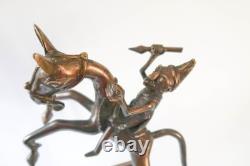 Vintage SUPER RARE Bronze Statue Sculpture Benin Kingdom Warrior Bell