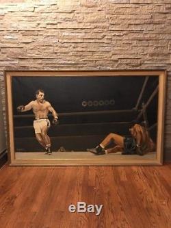 Vintage & Super Rare Boxing Oil Painting Rocky Marciano vs Joe Louis