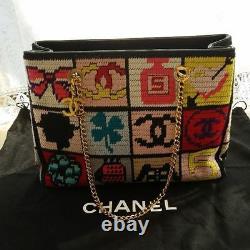 Vintage Super Rare CHANEL knit icon shoulder bag From JAPAN Free shipping