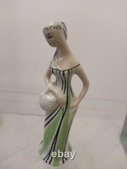 Vintage Super Rare Find CMIELOW Lady POLAND Striped Green & Black Dress