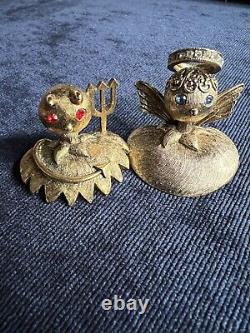 Vintage Super Rare Signed Tortolani Voice Of Conscious Angel & Devil Brooches