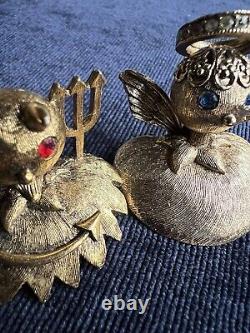 Vintage Super Rare Signed Tortolani Voice Of Conscious Angel & Devil Brooches