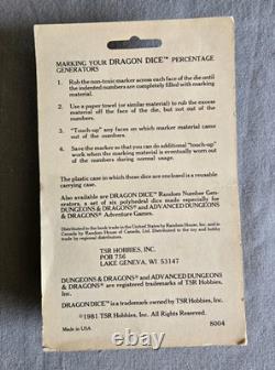 Vintage Super rare TSR Dragon dice W Crayon 1981 Pre Dungeon & Dragons D&D BLUE