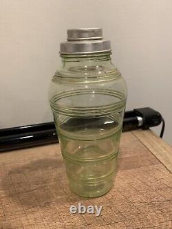 Vintage Uranium Glass Cocktail Shaker. Uranium Stripe/rings Shaker Super Rare