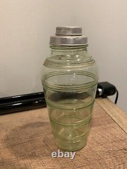 Vintage Uranium Glass Cocktail Shaker. Uranium Stripe/rings Shaker Super Rare