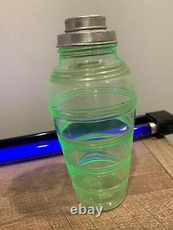 Vintage Uranium Glass Cocktail Shaker. Uranium Stripe/rings Shaker Super Rare