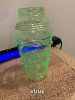 Vintage Uranium Glass Cocktail Shaker. Uranium Stripe/rings Shaker Super Rare