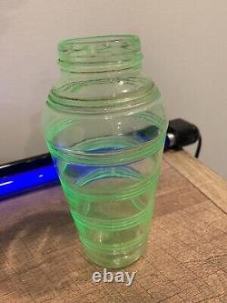 Vintage Uranium Glass Cocktail Shaker. Uranium Stripe/rings Shaker Super Rare