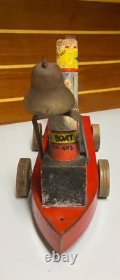 Vintage Wood Metal Pull Tug Boat Pete Antique NO. 402 Pirate Super Rare! Toy